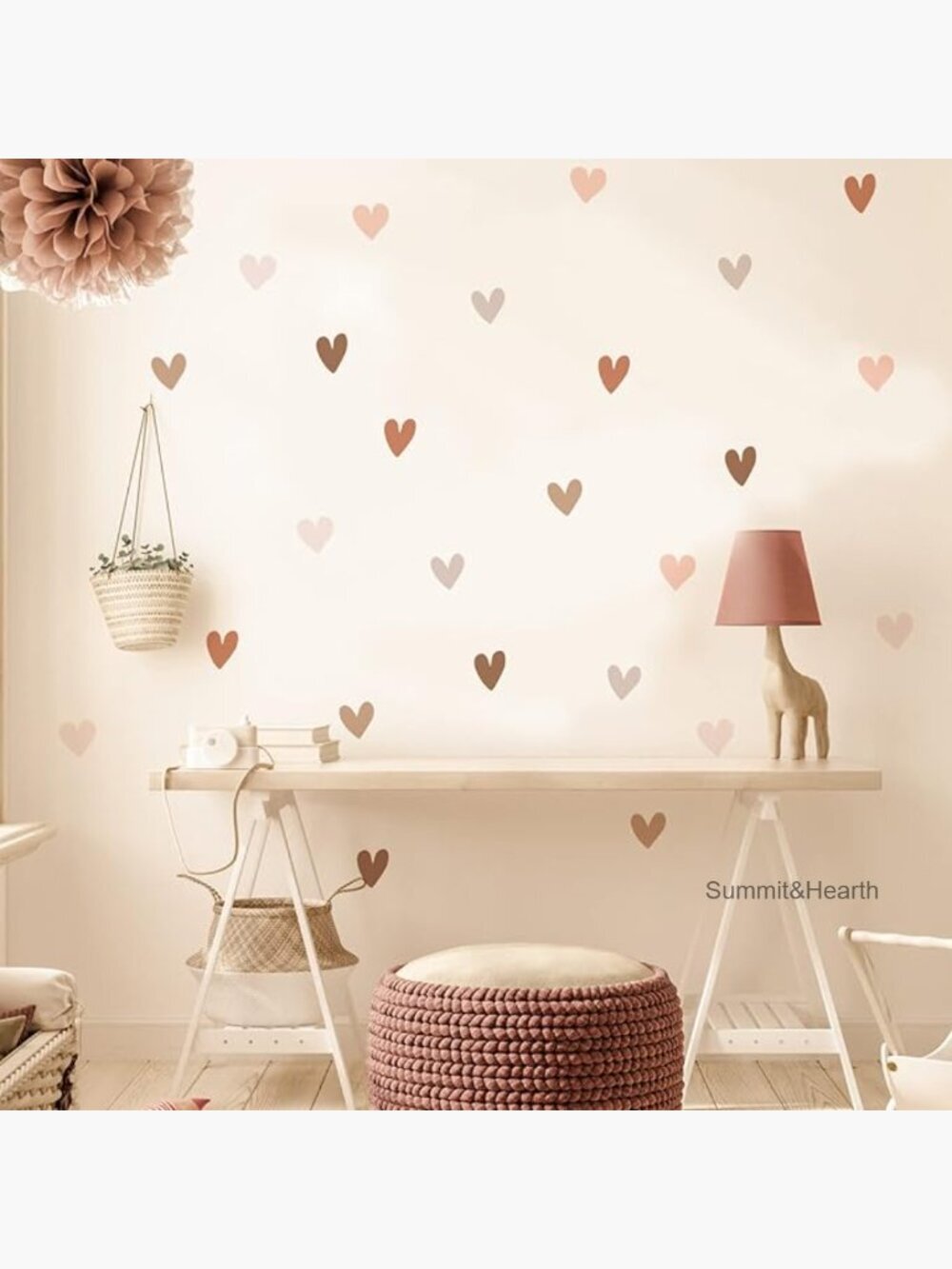 72-Piece Removable Boho Heart Wall Decal Set for DIY Room Decor